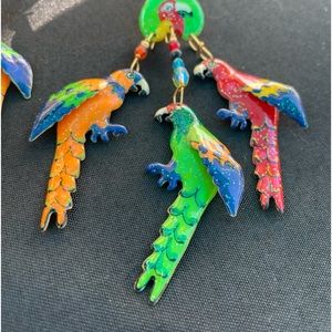 Vintage “lunch at the ritz “ pierced macaw enamel earrings. Collectable